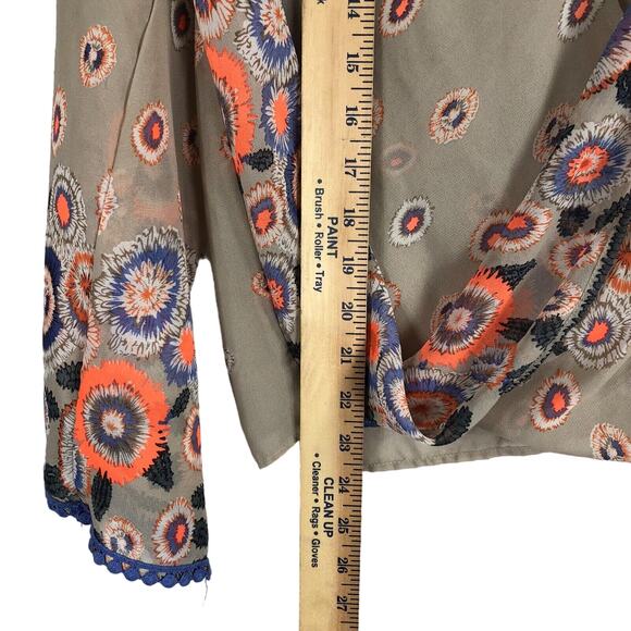 Moon Collection Blouse Sz S Tan Sheer Embroidered Colorful Floral Boho Festival - Picture 5 of 7